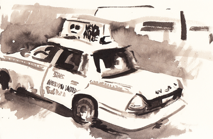 A Sumi ink illustration for the Hack story, 'American United'