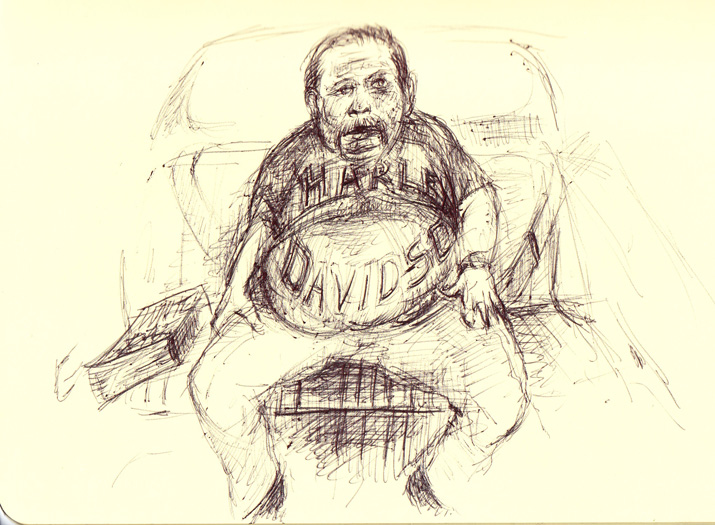 A pen illustration of an obese passenger
