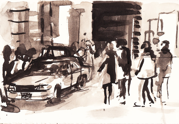 A Sumi ink illustration for the Hack story, 'Amateur Hour'