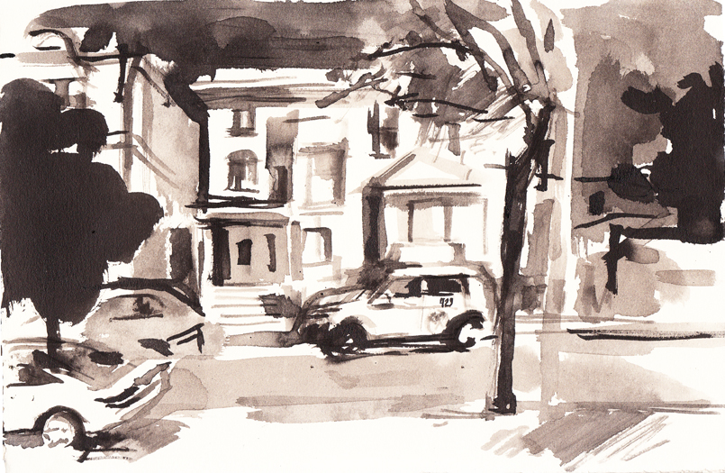 A Sumi ink illustration for the Hack story, 'Take a Chance'