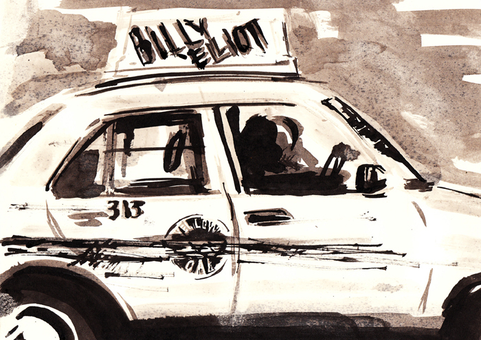 A Sumi ink illustration for the Hack story, 'Sideswiped'