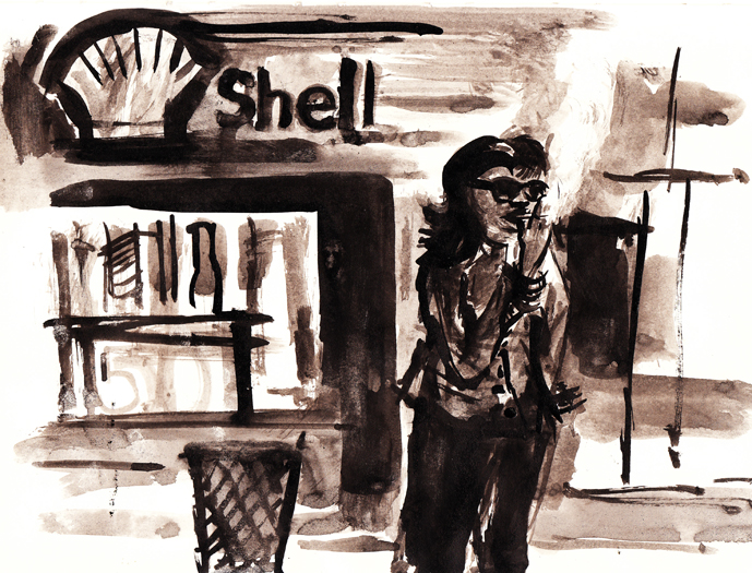 A Sumi ink illustration for the Hack story, 'A Smoker'