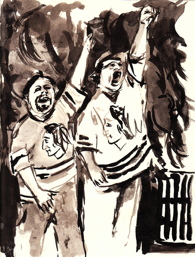 A Sumi ink illustration for the Hack story, 'Stanley Cup'