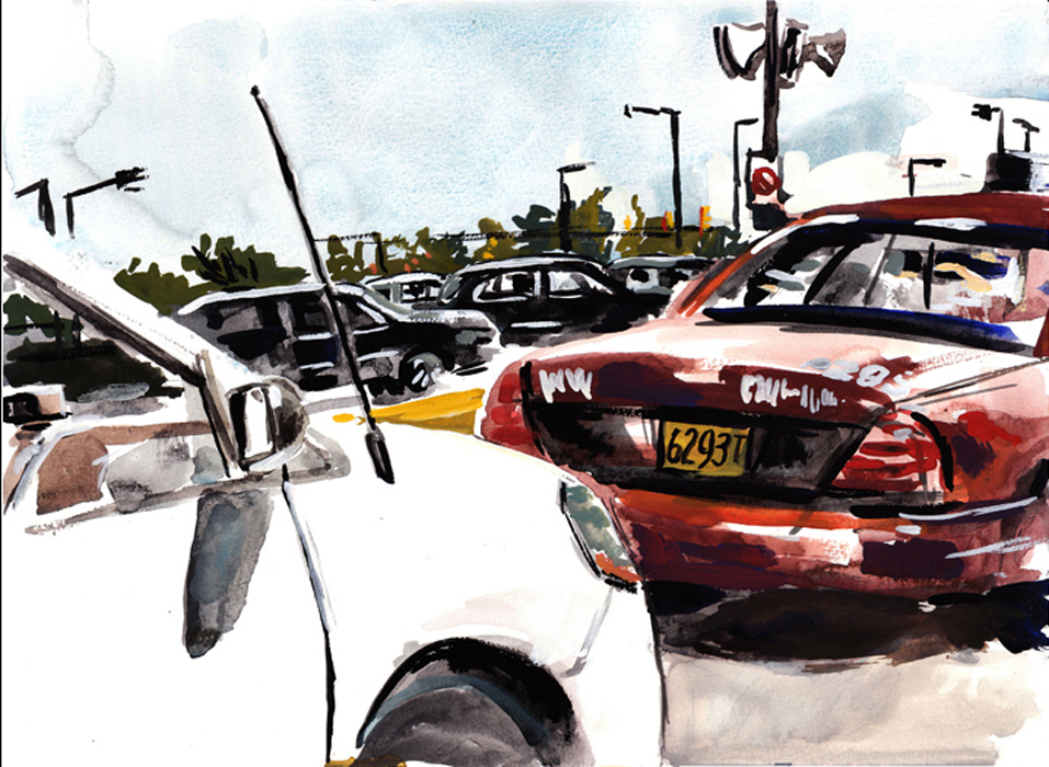 A gouache painting of the O'Hare Staging Area, #8