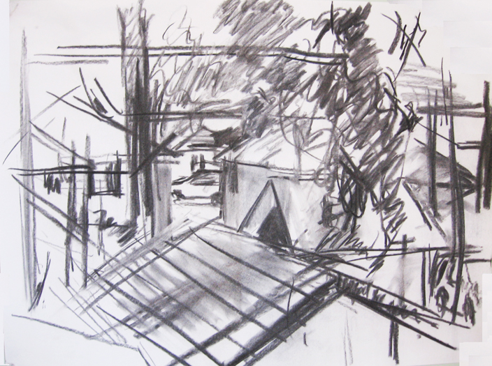 A charcoal drawing from a window in Beverly.