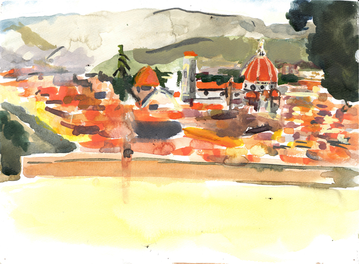 A watercolor done from San Minuato looking at Florence