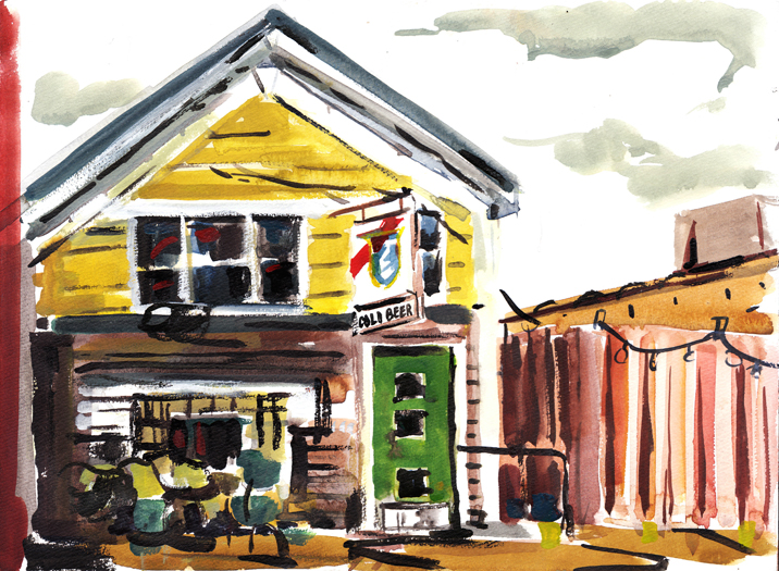 A watercolor of The Hideout