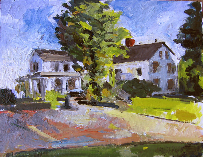 An oil painting of a house in New Hampshire