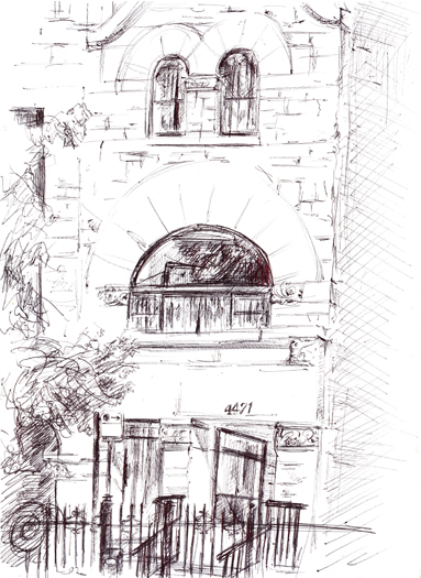 A ballpoint pen drawing of 4471 S. Lake Park in Chicago