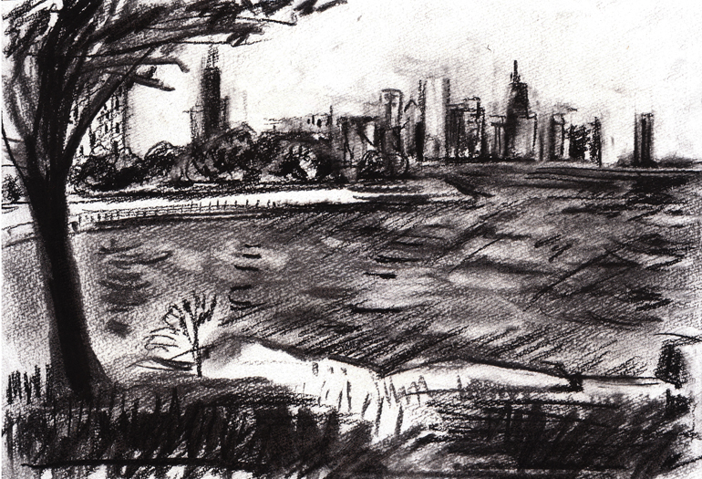 A charcoal drawing from a Promontory Point in Chicago.