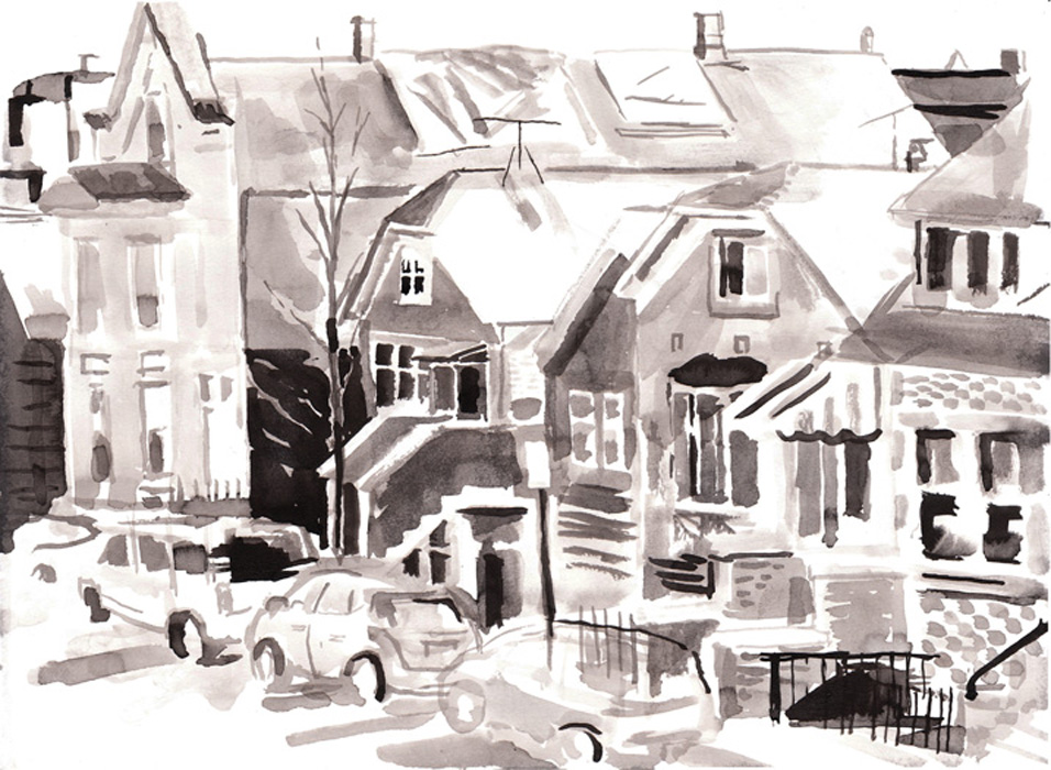 A sumi ink painting of my street