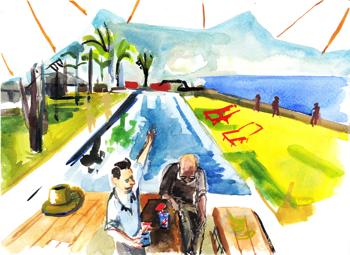 Another watercolor illustration for a Jonathan Goldstein story