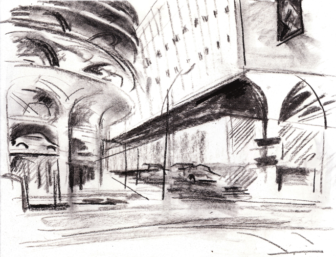 A charcoal illustration for the Hack story, 'Postal'