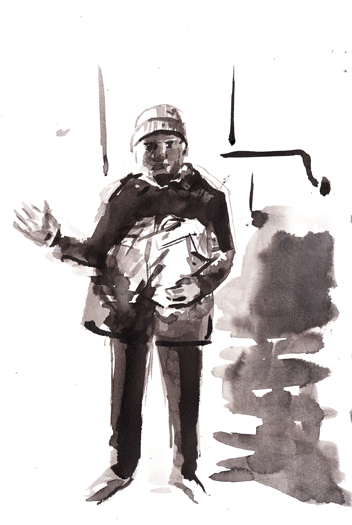 A sumi ink illustration for the Hack story, 'His Night to Get Twisted'