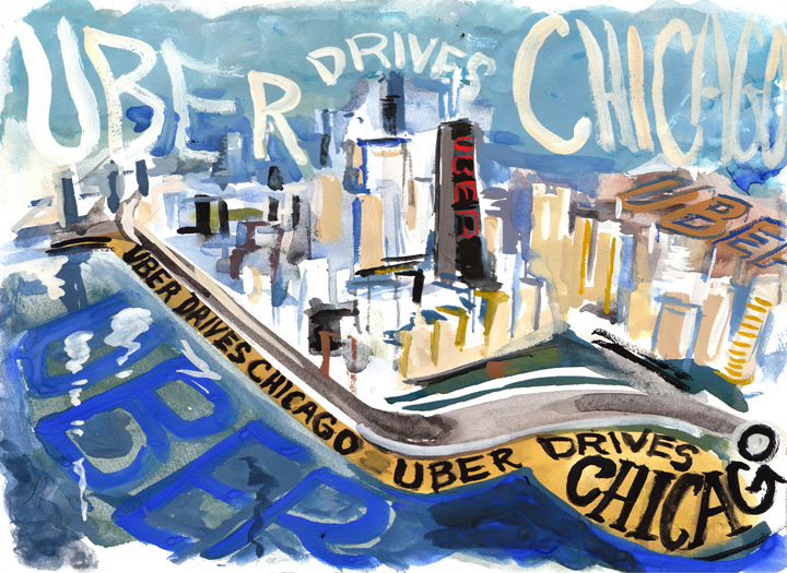 A gouache painting done for Uber Chicago