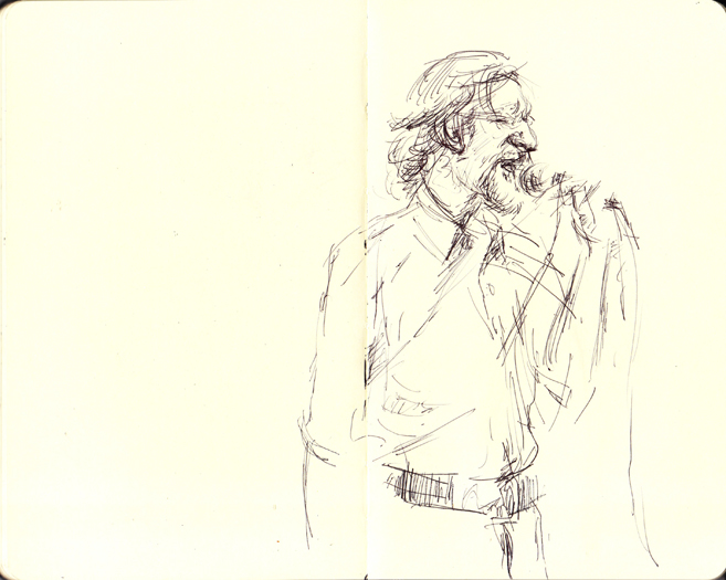 A sketch of Adam Burke at Mayne Stage, August 5th, 2012