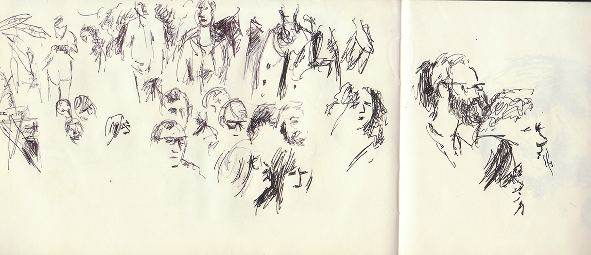A sketch of the audience for Bill Callahan's opener at the Garfield Park Conservatory, 05/06/2013