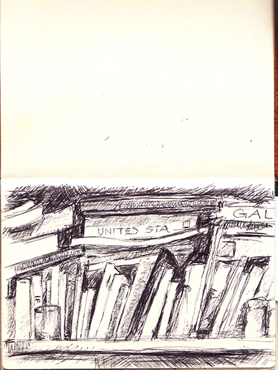 A pen drawing of books