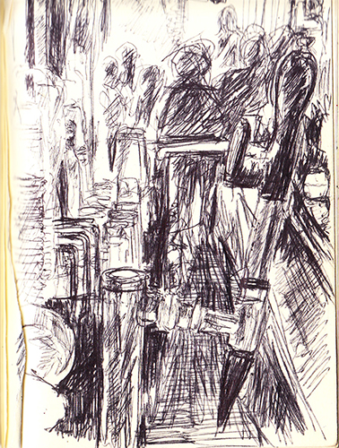 A pen drawing of the Empty Bottle