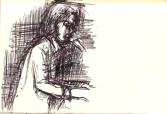 A pen drawing of Nick Cave