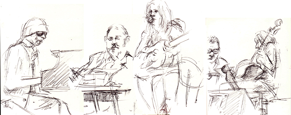 Sketches of Janet Bean and Concertina Wire at the Hideout, 04/02/2013