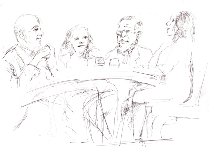 A sketch of guests at The Dinner Party, 11/26/2012