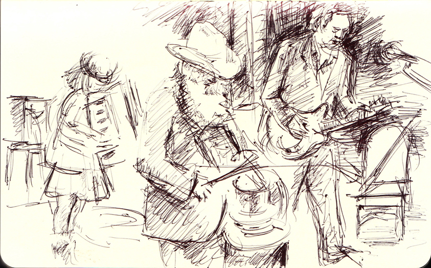 A sketch of members of Elf Power the Athenaeum, February 6, 2012