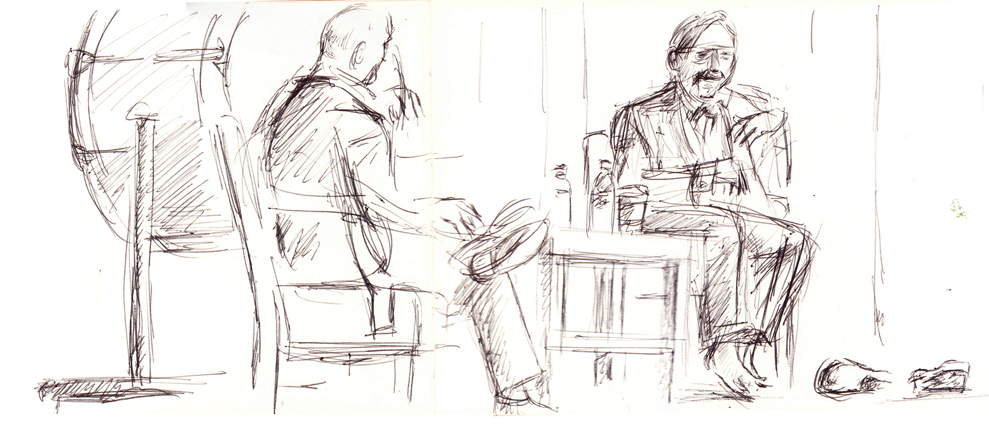 A sketch of John Hodgman & Peter Sagal at the Chicago Humanities Festival, October 14th, 2012