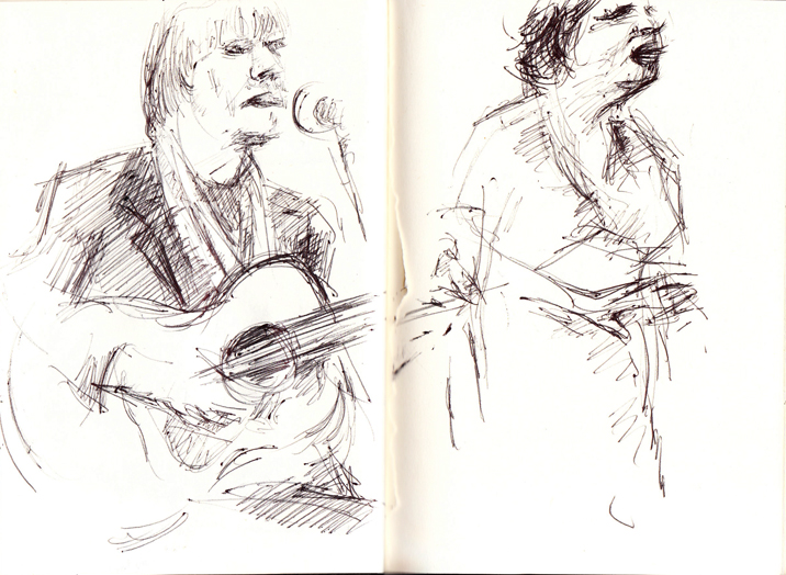 A sketch of Scott Ligon & Kelly Hogan at the Hideout, March 28, 2011