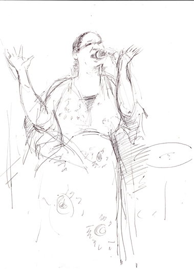 A sketch of Lynne Jordan at The Dinner Party, 11/26/2012