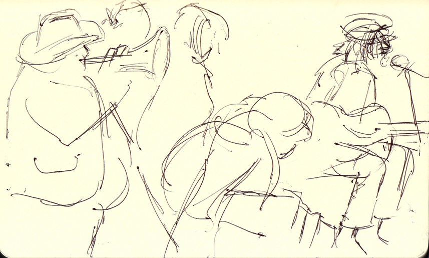 A sketch of Jeff Mangum and band at the Athenaeum, February 6, 2012