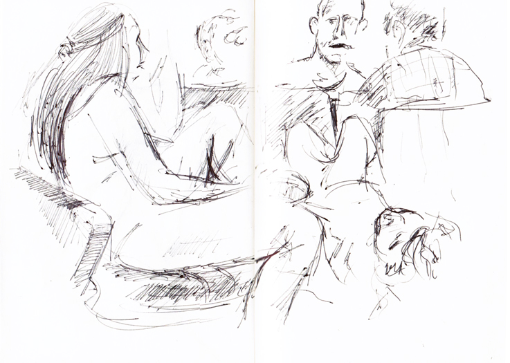 Another sketch of travelers waiting at Midway Airport, March 7, 2011