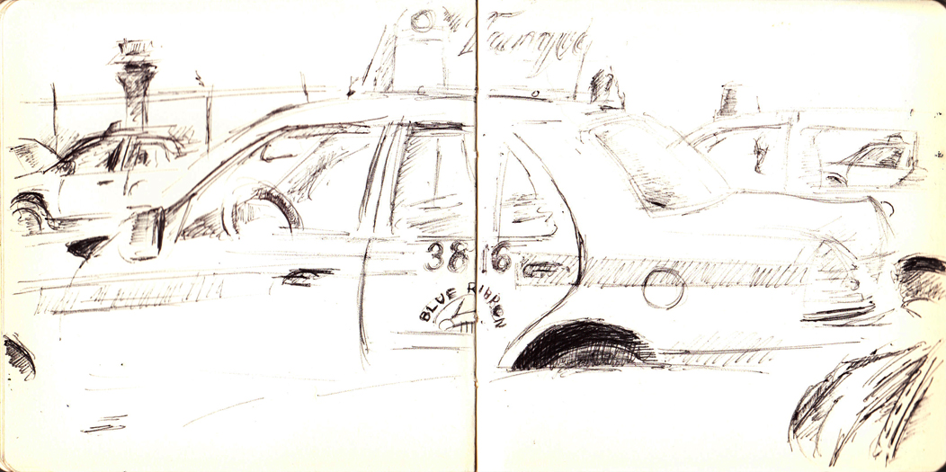 A sketch done at the O'Hare Taxi Staging Area, December 27, 2010