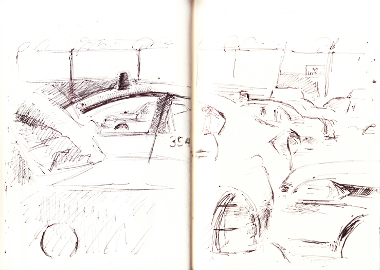 A sketch at the O'Hare Taxi Staging Area, May 1, 2011