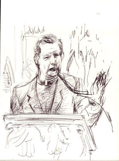 A sketch of Father Pfleger  at Rockefeller Memorial Chapel, October 19th, 2012