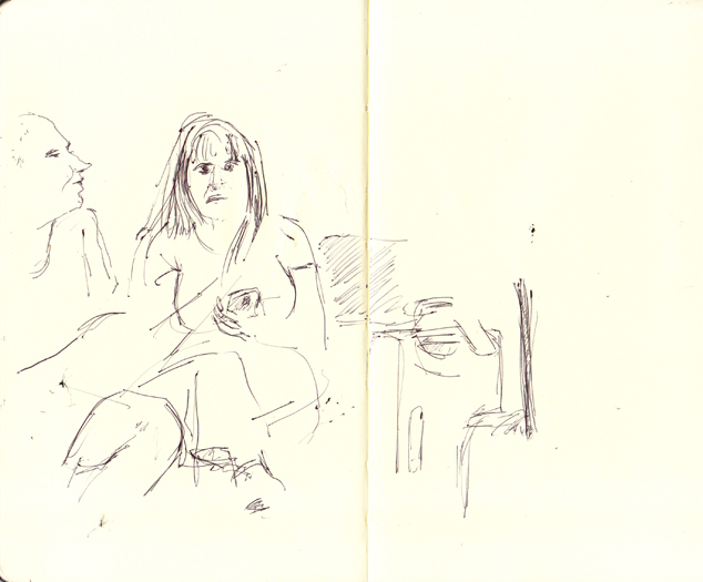 A sketch of people waiting in Terminal 5, July 1th, 2012