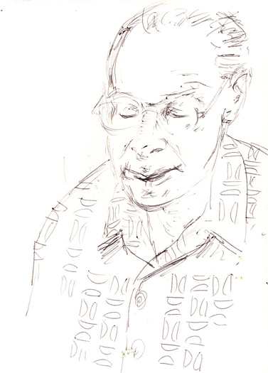A sketch ofYuval Taylor at 57th Street Books, October 26th, 2012